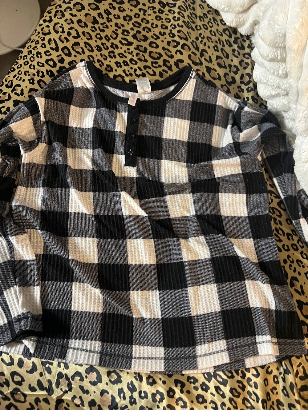 Black & White Buffalo Plaid Henley Top